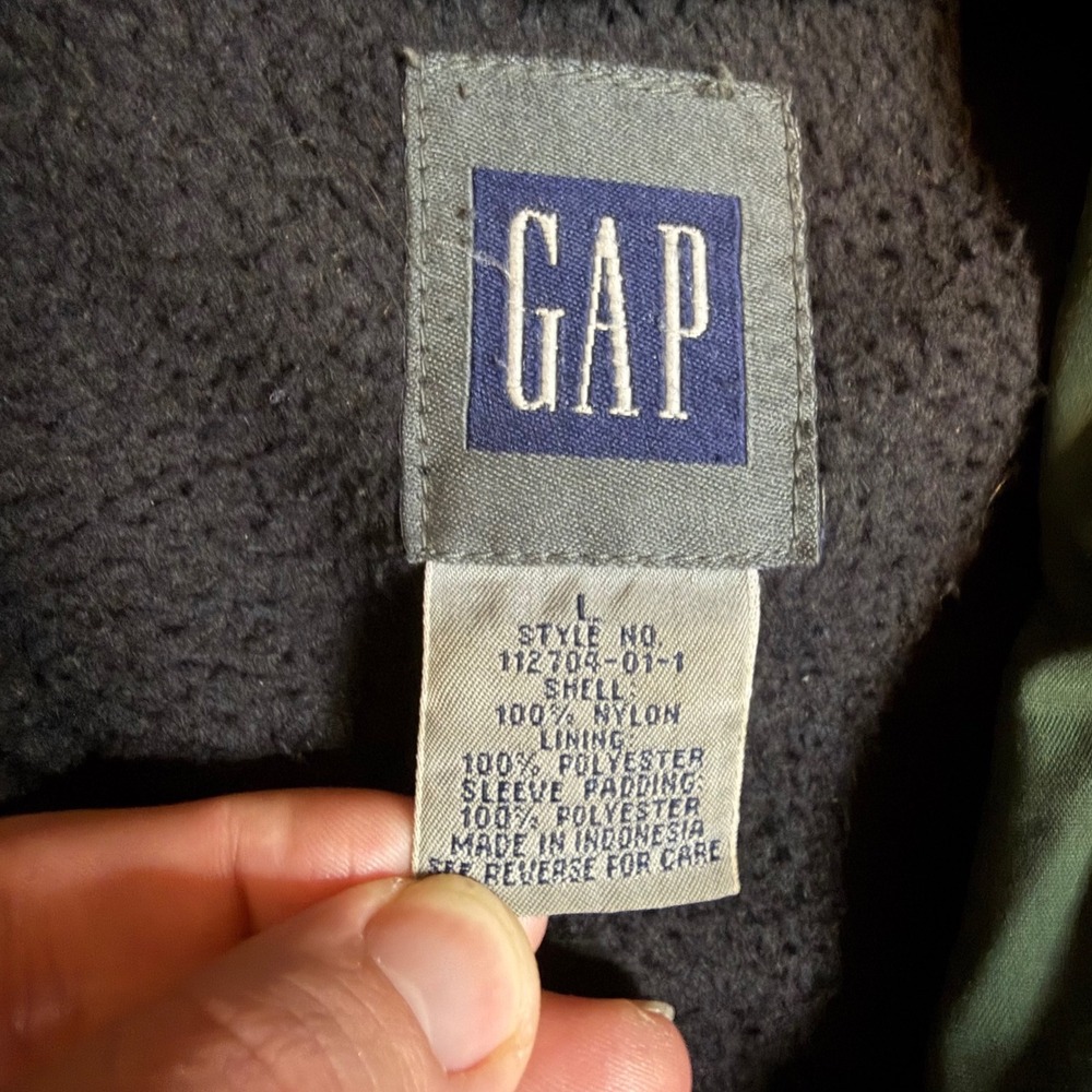 Gap Vintage Mens Forest Green Hooded Fleece Lined Nylon Parka Jacket Large - Picture 3 of 4